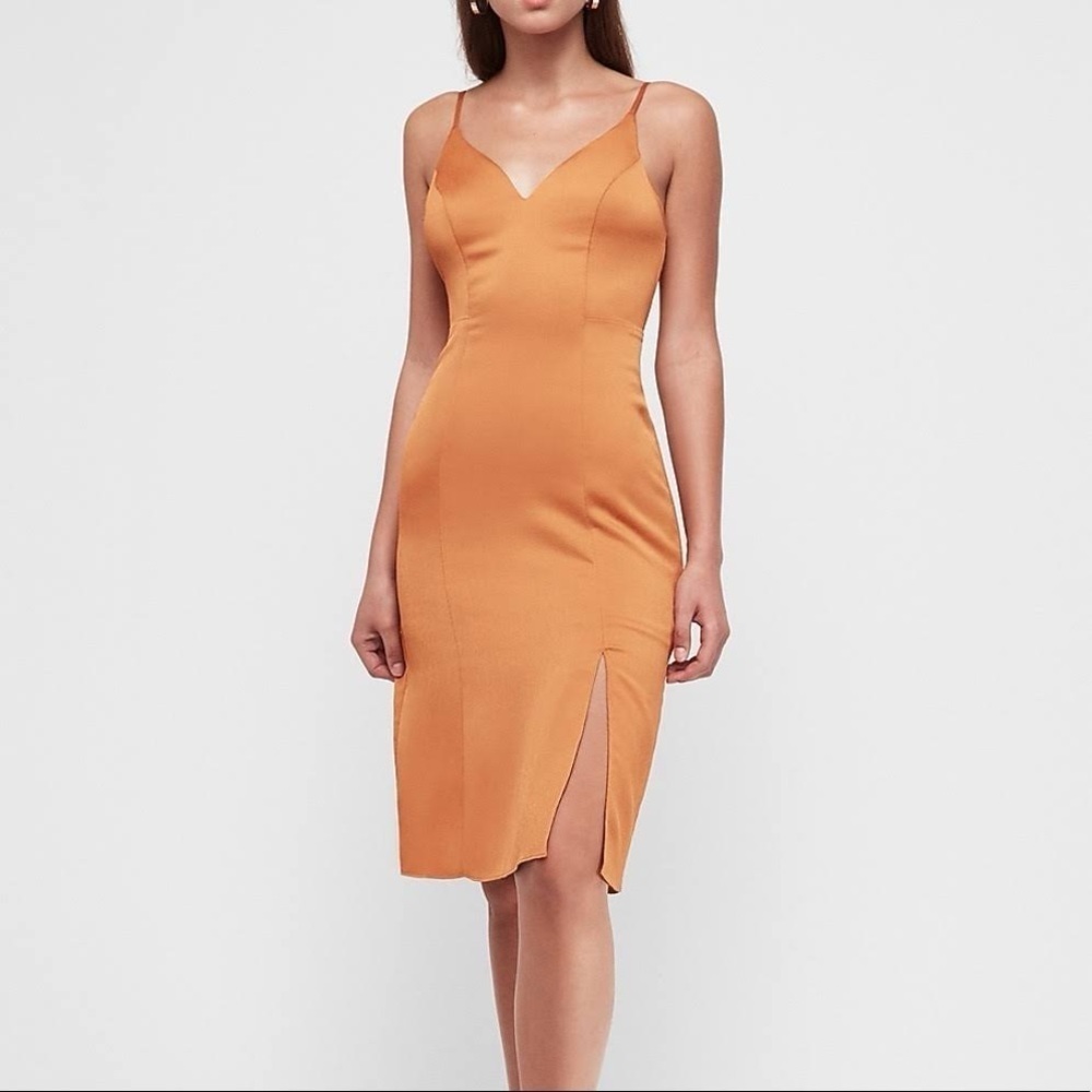 Express Burnt Orange Midi Slip Dress